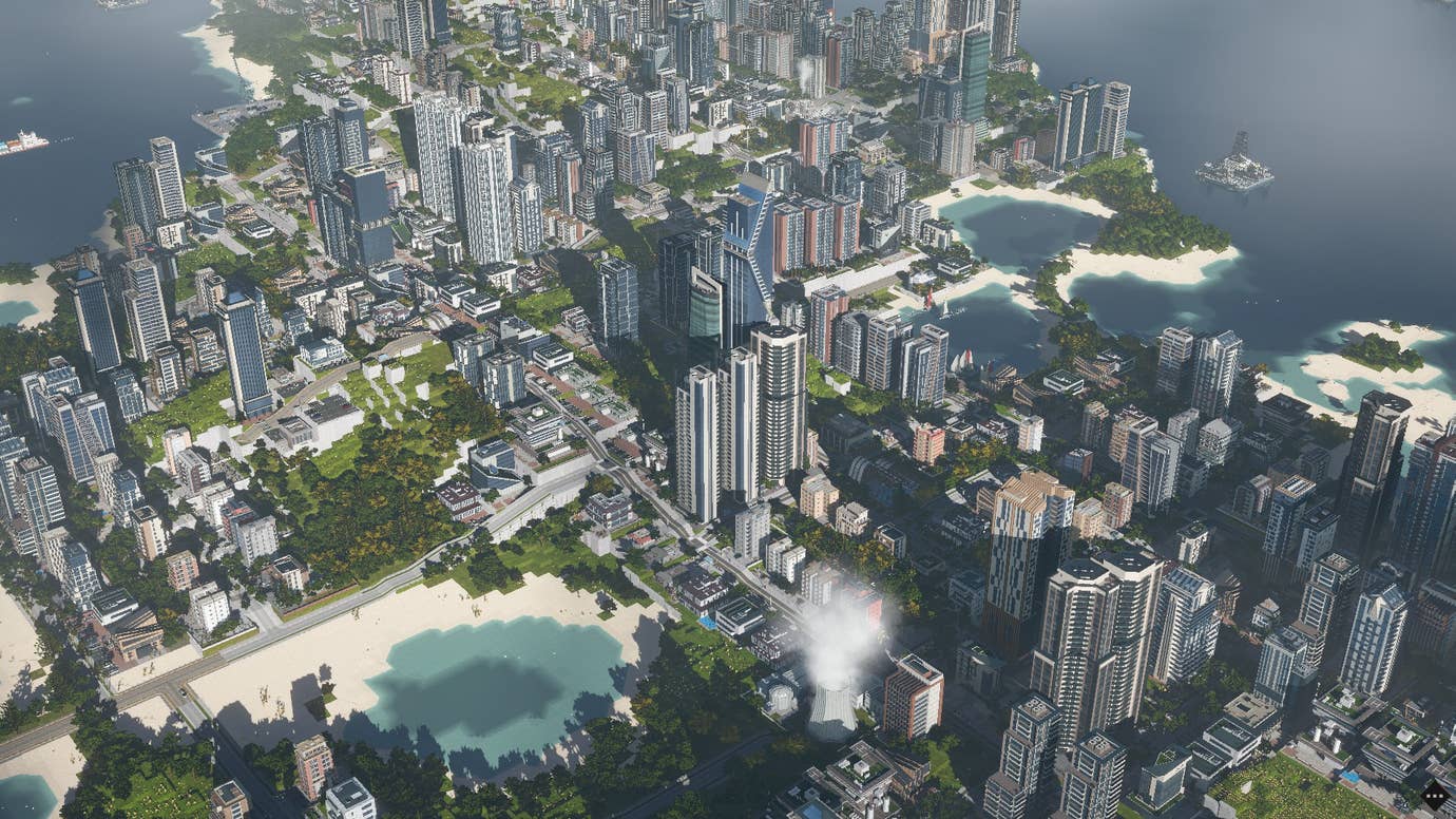 A skyscraper-peppered modern coastal city in Citystate 2.